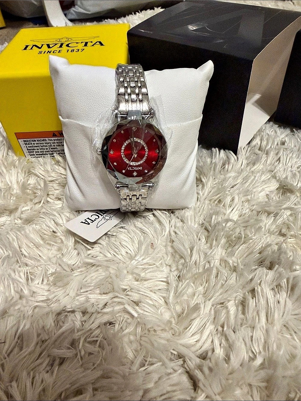 Invicta Angel Quartz Crystal Red Dial Stainless Steel Watch